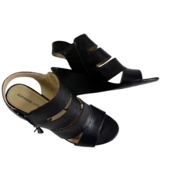 Adrienne Vittadini Open Toe WedgeHeel Side Zip with Tassel Black Sandal Size 7.5 - Picture 3 of 8